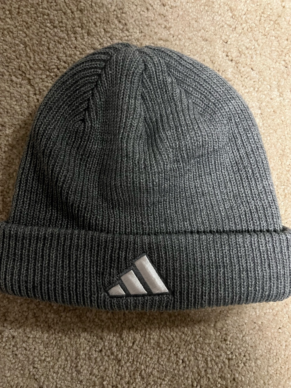 adidas Gray Ribbed Knit Beanie with Logo